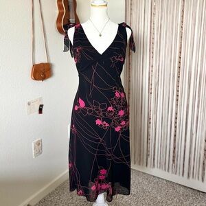 Bisou Bisou Black Dress with Pink Floral Pattern
